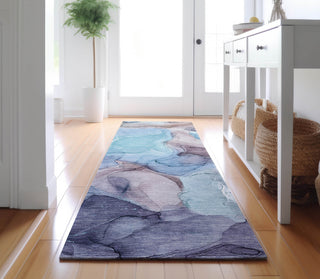 Piper Looms Mayfield Watercolors AMF504 Navy Machine Washable Area Rug Runner Lifestyle Image Feature