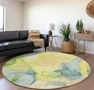 Piper Looms Mayfield Watercolors AMF504 Yellow Machine Washable Area Rug Round Lifestyle Image Feature