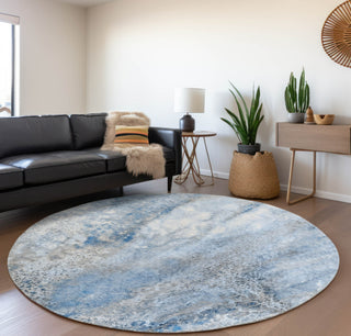Piper Looms Mayfield Watercolors AMF505 Navy Machine Washable Area Rug Round Lifestyle Image Feature