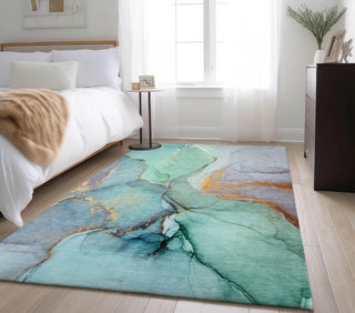 Piper Looms Mayfield Watercolors AMF506 Teal Machine Washable Area Rug Lifestyle Image Feature