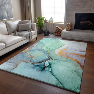 Piper Looms Mayfield Watercolors AMF506 Teal Machine Washable Area Rug Lifestyle Image Feature
