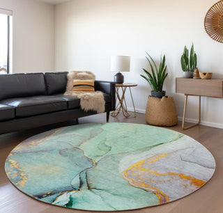Piper Looms Mayfield Watercolors AMF506 Teal Machine Washable Area Rug Round Lifestyle Image Feature