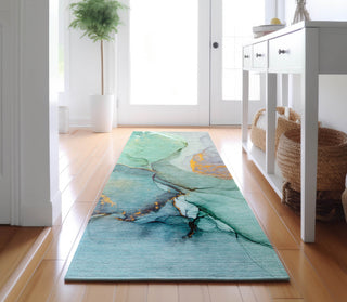 Piper Looms Mayfield Watercolors AMF506 Teal Machine Washable Area Rug Runner Lifestyle Image Feature