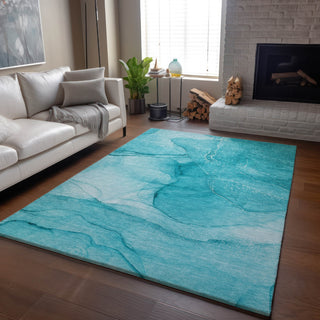 Piper Looms Mayfield Watercolors AMF507 Teal Machine Washable Area Rug Lifestyle Image Feature