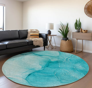 Piper Looms Mayfield Watercolors AMF507 Teal Machine Washable Area Rug Round Lifestyle Image Feature