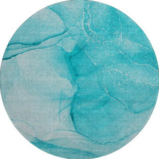 Piper Looms Mayfield Watercolors AMF507 Teal Machine Washable Area Rug Round Main Image