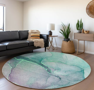Piper Looms Mayfield Watercolors AMF508 Aloe Machine Washable Area Rug Round Lifestyle Image Feature