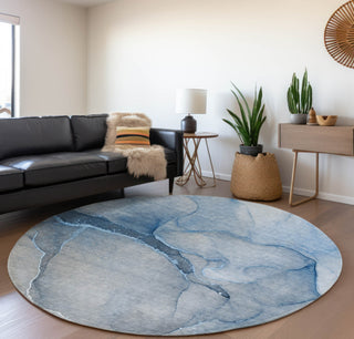 Piper Looms Mayfield Watercolors AMF508 Blue Machine Washable Area Rug Round Lifestyle Image Feature