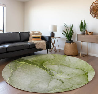 Piper Looms Mayfield Watercolors AMF508 Olive Machine Washable Area Rug Round Lifestyle Image Feature