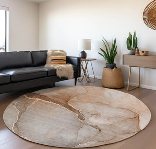 Piper Looms Mayfield Watercolors AMF508 Taupe Machine Washable Area Rug Round Lifestyle Image Feature
