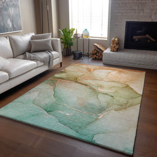Piper Looms Mayfield Watercolors AMF508 Teal Machine Washable Area Rug Lifestyle Image Feature