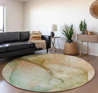 Piper Looms Mayfield Watercolors AMF508 Teal Machine Washable Area Rug Round Lifestyle Image Feature