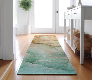 Piper Looms Mayfield Watercolors AMF508 Teal Machine Washable Area Rug Runner Lifestyle Image Feature