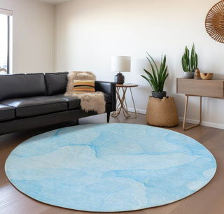 Piper Looms Mayfield Watercolors AMF509 Blue Machine Washable Area Rug Round Lifestyle Image Feature
