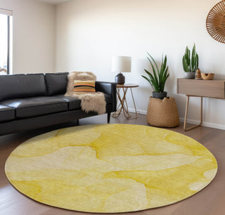 Piper Looms Mayfield Watercolors AMF509 Gold Machine Washable Area Rug Round Lifestyle Image Feature