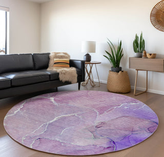 Piper Looms Mayfield Watercolors AMF511 Purple Machine Washable Area Rug Round Lifestyle Image Feature