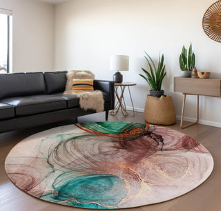 Piper Looms Mayfield Organic AMF513 Burgundy Machine Washable Area Rug Round Lifestyle Image Feature