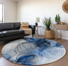 Piper Looms Mayfield Organic AMF513 Navy Machine Washable Area Rug Round Lifestyle Image Feature