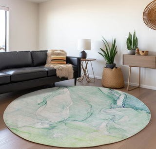 Piper Looms Mayfield Watercolors AMF516 Green Machine Washable Area Rug Round Lifestyle Image Feature