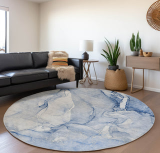 Piper Looms Mayfield Watercolors AMF516 Navy Machine Washable Area Rug Round Lifestyle Image Feature