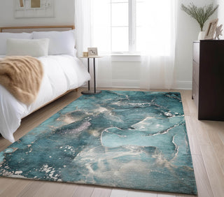 Piper Looms Mayfield Watercolors AMF518 Teal Machine Washable Area Rug Lifestyle Image Feature