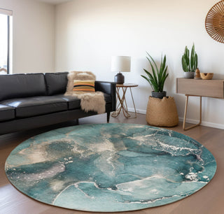 Piper Looms Mayfield Watercolors AMF518 Teal Machine Washable Area Rug Round Lifestyle Image Feature