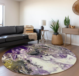 Piper Looms Mayfield Abstract AMF52 Amethyst Machine Washable Area Rug Round Lifestyle Image Feature