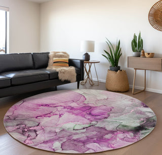 Piper Looms Mayfield Watercolors AMF520 Pink Machine Washable Area Rug Round Lifestyle Image Feature