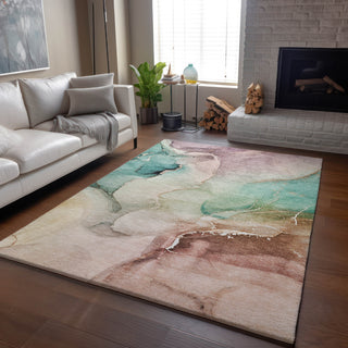 Piper Looms Mayfield Watercolors AMF521 Teal Machine Washable Area Rug Lifestyle Image Feature