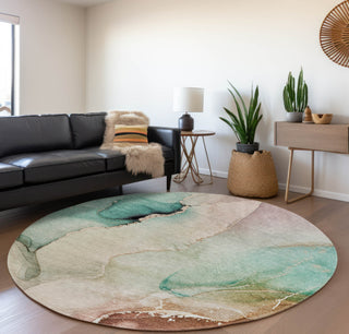 Piper Looms Mayfield Watercolors AMF521 Teal Machine Washable Area Rug Round Lifestyle Image Feature