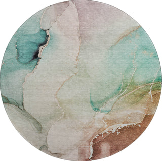 Piper Looms Mayfield Watercolors AMF521 Teal Machine Washable Area Rug Round Main Image