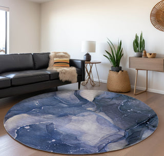 Piper Looms Mayfield Watercolors AMF522 Blue Machine Washable Area Rug Round Lifestyle Image Feature