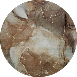 Piper Looms Mayfield Watercolors AMF522 Brown Machine Washable Area Rug Round Main Image
