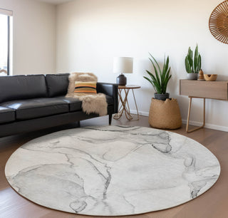 Piper Looms Mayfield Watercolors AMF523 Silver Machine Washable Area Rug Round Lifestyle Image Feature