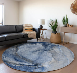 Piper Looms Mayfield Watercolors AMF524 Navy Machine Washable Area Rug Round Lifestyle Image Feature