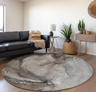 Piper Looms Mayfield Watercolors AMF524 Taupe Machine Washable Area Rug Round Lifestyle Image Feature