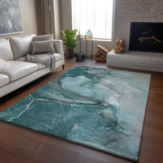 Piper Looms Mayfield Watercolors AMF524 Teal Machine Washable Area Rug Lifestyle Image Feature