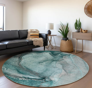 Piper Looms Mayfield Watercolors AMF524 Teal Machine Washable Area Rug Round Lifestyle Image Feature