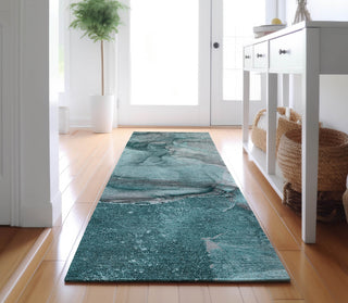 Piper Looms Mayfield Watercolors AMF524 Teal Machine Washable Area Rug Runner Lifestyle Image Feature