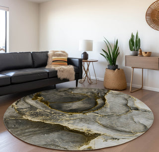 Piper Looms Mayfield Watercolors AMF525 Gold Machine Washable Area Rug Round Lifestyle Image Feature