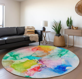 Piper Looms Mayfield Watercolors AMF526 Blue Machine Washable Area Rug Round Lifestyle Image Feature