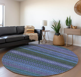 Piper Looms Mayfield Stripes AMF527 Blue Machine Washable Area Rug Round Lifestyle Image Feature