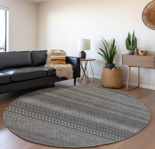 Piper Looms Mayfield Stripes AMF527 Gray Machine Washable Area Rug Round Lifestyle Image Feature