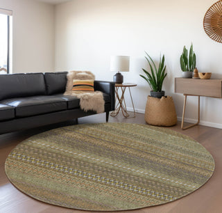 Piper Looms Mayfield Stripes AMF527 Khaki Machine Washable Area Rug Round Lifestyle Image Feature