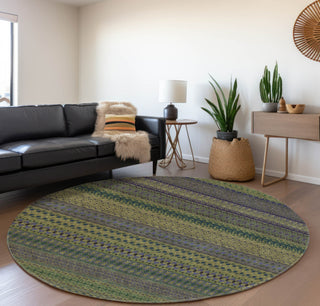 Piper Looms Mayfield Stripes AMF527 Olive Machine Washable Area Rug Round Lifestyle Image Feature