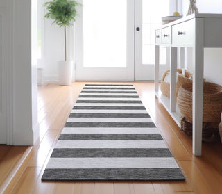 Piper Looms Mayfield Stripes AMF528 Charcoal Machine Washable Area Rug Runner Lifestyle Image Feature