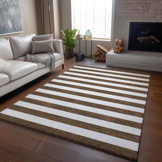 Piper Looms Mayfield Stripes AMF528 Chocolate Machine Washable Area Rug Lifestyle Image Feature