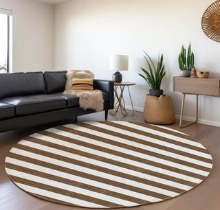 Piper Looms Mayfield Stripes AMF528 Chocolate Machine Washable Area Rug Round Lifestyle Image Feature