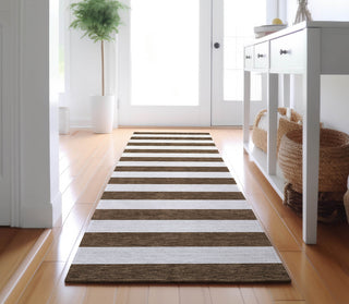 Piper Looms Mayfield Stripes AMF528 Chocolate Machine Washable Area Rug Runner Lifestyle Image Feature