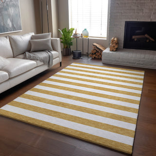 Piper Looms Mayfield Stripes AMF528 Gold Machine Washable Area Rug Lifestyle Image Feature